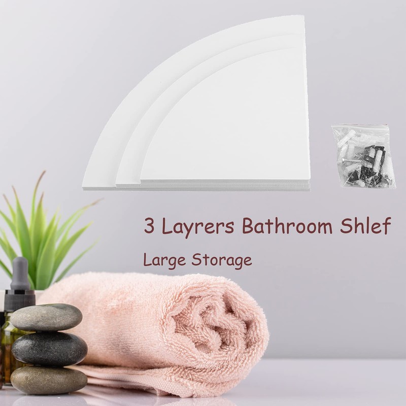 Headerbs 3 Layers White Floating Corner Shelf Wall Mounted Storage