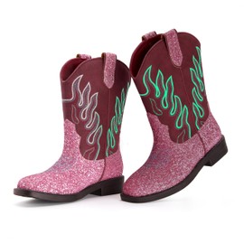 Boys Cowboy Boots Toddler Girls Cowgirl Boots Glow In The Dark Little Big Kid Western Glitter Mid Calf Embroidered Pull On Low Heel All Seasons Unisex-Child Comfortable Party Birthday Dress Up Dance 9