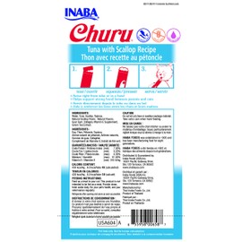 INABA Churu Lickable Purée Natural Cat Treats (Tuna with Scallop Recipe, 4 Tubes)