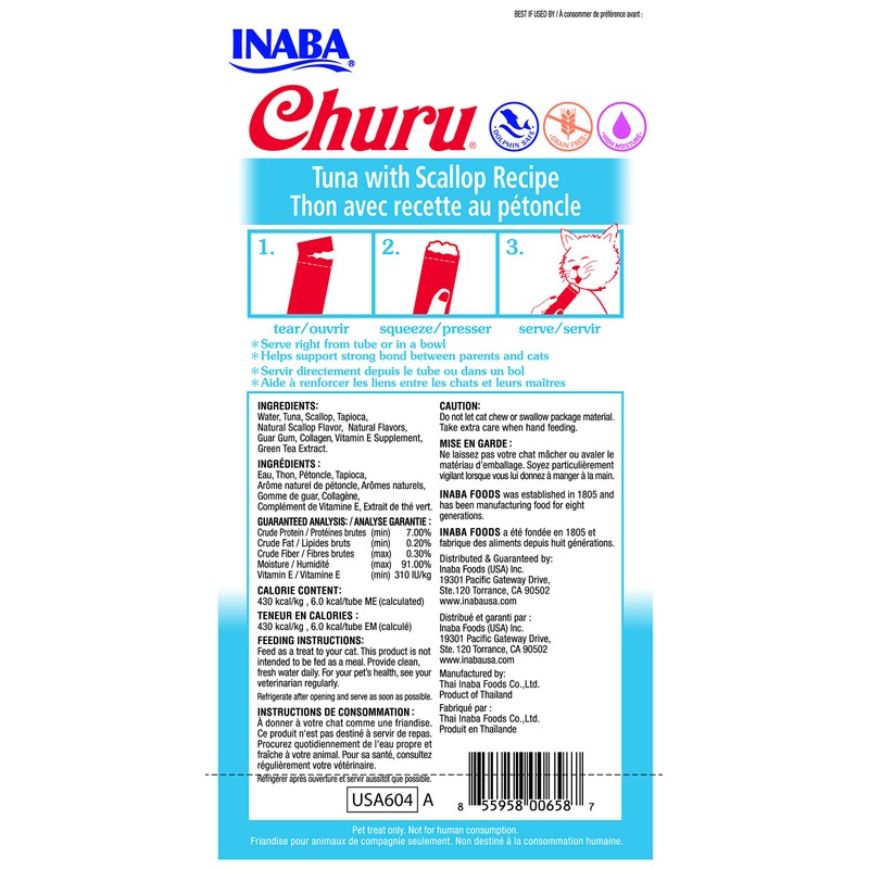 INABA Churu Lickable Purée Natural Cat Treats (Tuna with Scallop