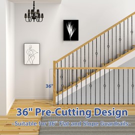 Gyykzz 9 Pack Iron Stair Balusters, 36" Balusters for Staircase Interior, Stair Spindles Hollow Single Basket with Knuckles Double Twist 1/2" Square Metal Stair Wrought Iron Balusters (Pre-Cutting)