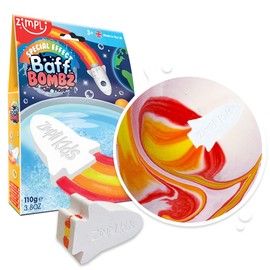 Bomba de baño de llama de cohete grande de Zimpli Kids, bomba de baño de efecto especial multicolor, regalo de cumpleaños para niños, apto para veganos y libre de crueldad