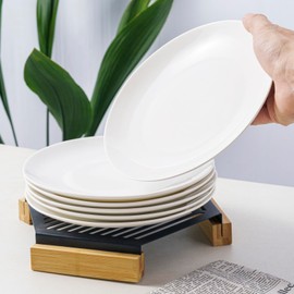 QOIUPXE 8 Inch White Ceramic Plates Set of 6 – Porcelain Round Plates for Salad, Appetizer, Dessert, Snack, Bread, Side Dish, Small Dinner, Kitchen Tableware, Everyday Dishes, Microwave Safe