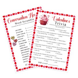 OXEDP Valentine's Day Party Game Cards - Set of 30 Pcs, Double Sided Cards, Word Scramble Trivia Game for 30 Guests