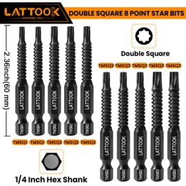 Double Square 8 Point Torx Star Bit Set, Magnetic S2 Steel, 10PCS 2 Square Drive Bits for Trailer, 2.3'' Long, #1, #2, #3