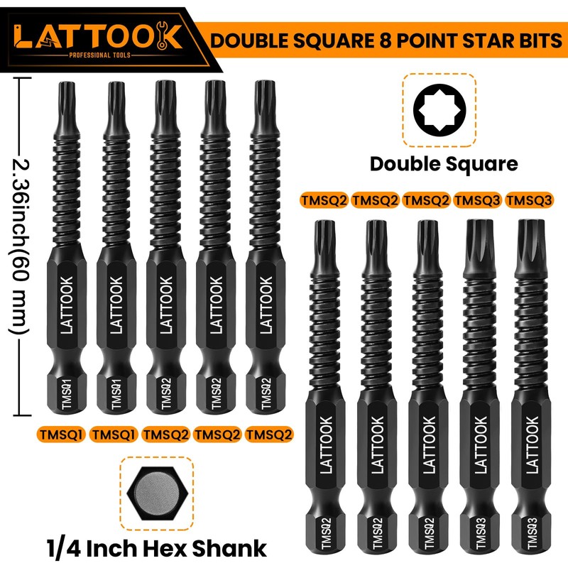 Double Square 8 Point Torx Star Bit Set, Magnetic S2