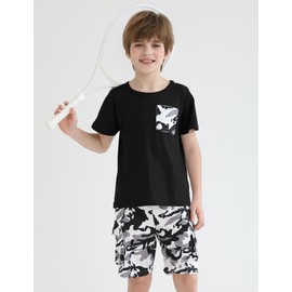 mksodopy Boys clothes camouflage stitching short-sleeved T-shirt camouflage shorts teen boys summer outfits