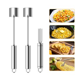 Mulaibdin 2Pcs Corn Peelers for Corn on The Cob, Long Handle Remover Corn Peelers with Corn Holder, Stainless Steel Stripper Quickly Shucking Easy Clean Scraper Tool for Kitchen Dining