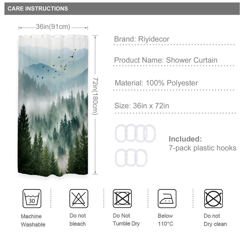 Riyidecor Small Stall Mountain Shower Curtain 36Wx72H Inch Green Rv
