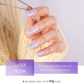 DANNI & TONI Semi Cured Gel Nail Strips Blue-to-pink Gradient (Lunar Haze) with Silver French Line Effect 28 Nail Stickers