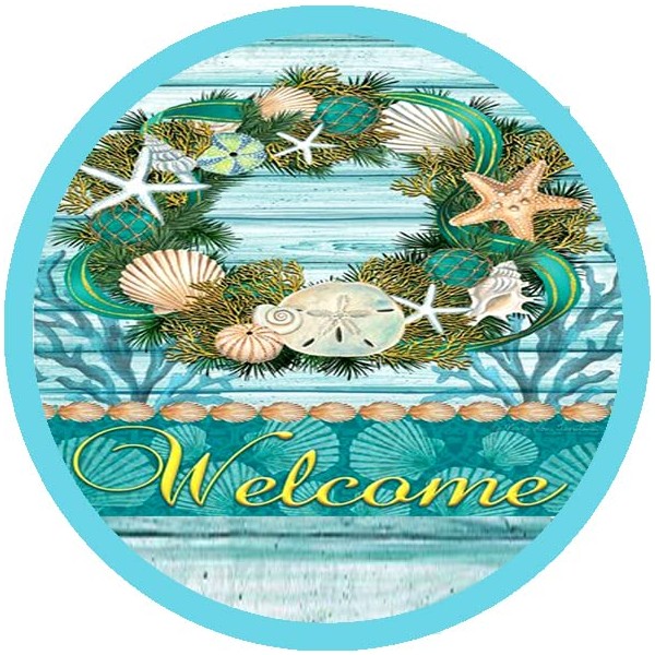 Beach Welcome Wreath Sign, Shells, Starfish, Paddles, Sea Bird, Beach