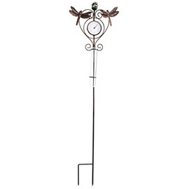 Evergreen Garden Outdoor Rain Gauge - Dragonfly Thermometer & Rain Gauge Garden Stake, Approx 32 Inches Tall