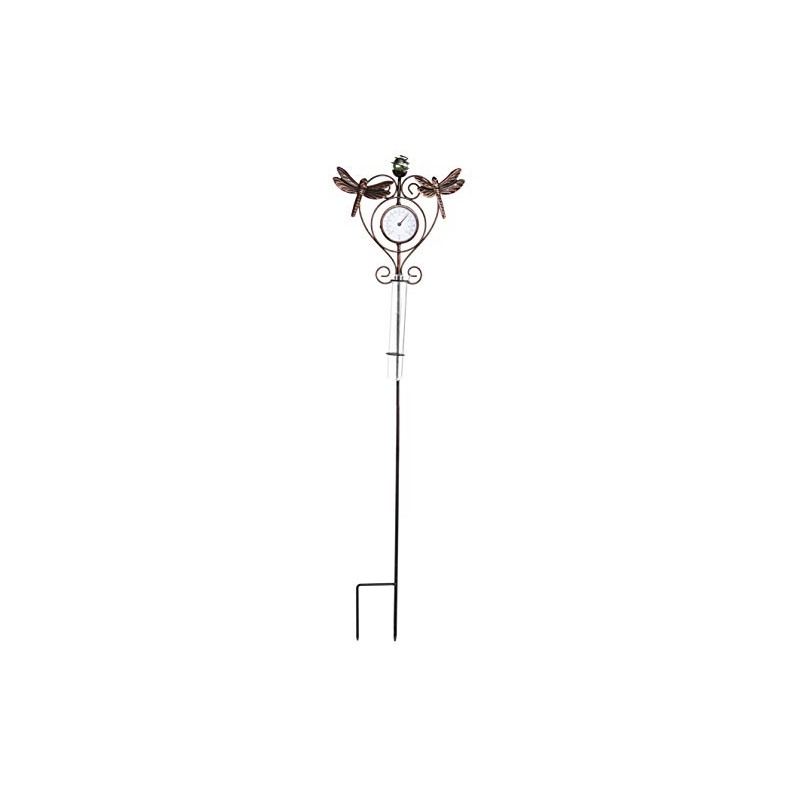 Evergreen Garden Outdoor Rain Gauge - Dragonfly Thermometer & Rain