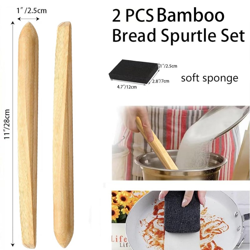 Golyhel 2 PCS 11'' Bamboo Spurtle,Sourdough Spatula Bread Mixing Stir
