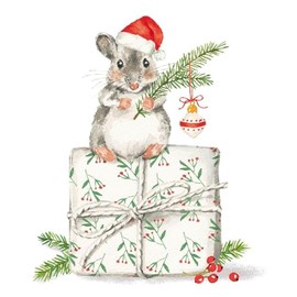 20 Napkins Christmas Mouse on Gift Animals Christmas Winter Table Decoration Decoupage Decoupage Decoupage 33 x 33 cm