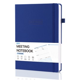 WEMATE Meeting Notebook for Work, Work Planner Notebook with Action Items, Easily Take Meeting Notes & Keep Agendas on Track, Calender, Index Page, Inner Pocket, 7×10 Inch, Dark Blue