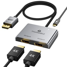 THANDBLE DisplayPort to Dual DisplayPort Splitter Adapter (4K@60Hz) Display Port 1 in 2 Out Splitter for Dual Monitor Extended Display, MST DP to 2 DP Adapter for PC, Graphics Card