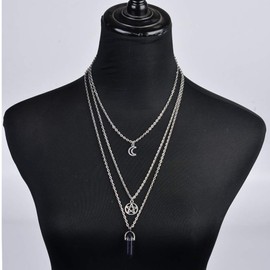 MJartoria Moon Pentagram Necklace Crystal Chakra Pendant Layered Necklaces for Women Choker Necklace Gothic Jewelry Y2K Goth Accessories (Dark Blue, Moon Pentagram)
