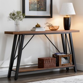 GAZHOME Console Table with Storage Shelf - Industrial Style Sofa Table Behind Couch for Living Room & Entryway, Rustic Brown,53.1 Inch