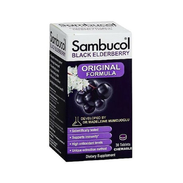 Sambucol Black Elderberry, Original Formula Chewable Tablets, 30 Count (Pack of 4)