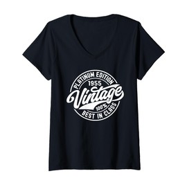 Womens Born in 1955 Platinum Edition Simple Vintage Birthday Gifts V-Neck T-Shirt