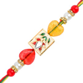 Brass Thali Plate Platter with Bhai Bhabhi Rakhi Bracelet Thread Pack Set of 2 Rakhi Lumba Set Brass Puja Thali with Rakhee Card for Brother Sister Raksha Bandhan Set Pooja Rituals(Plate Size:- 5")