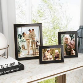 Axeman 5x7 Enamel Picture Frames with Tempered Glass|5 x 7 Modern Photo Frame with Gold Metal Edge Velvet Back for Tabletop and Wall Mount Display for Shelf, Desk & Countertop Decor, Black