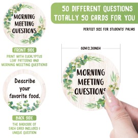 50 Morning Meeting Chips Questions Cards for Students, Classroom Questions Ideas Cards Conversation Starter for Classroom Icebreaker Activity Improve Communication Listening Skill (Eucalyptus Leaf)