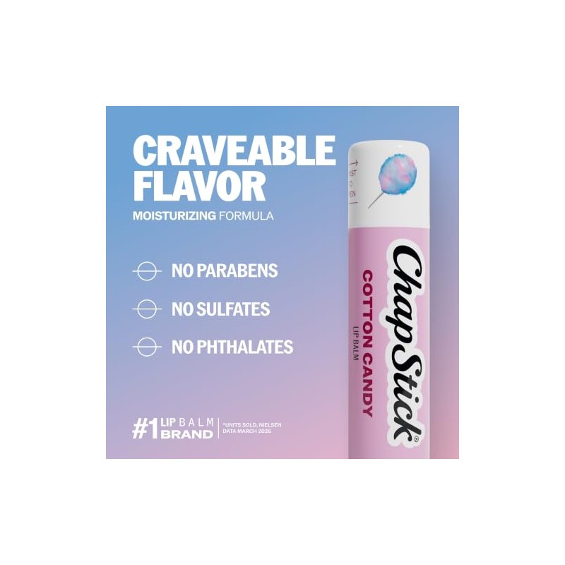 ChapStick- Bálsamo labial hidratante, algodón de azúcar, paquete de 12