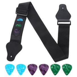 Giantree Guitar Strap, Acoustic Electric Guitars Strap, Bass Guitar Straps with 3 Pick Holders and 6 Picks, Guitars Accessories, Double Layer Full Grain Leather Straps Head for Bass Electric