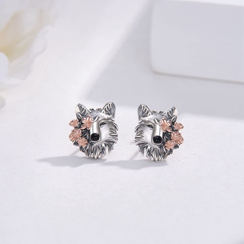 Wolf Earrings 925 Sterling Silver Wolf Stud Earrings Animal Wolf