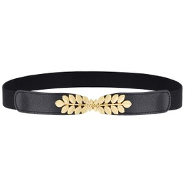 ArtiDeco Women's Metal Decorative Belt Thin Belt Elastic Waist Strap Stretchy Belt for Dresses Leaf Pattern -