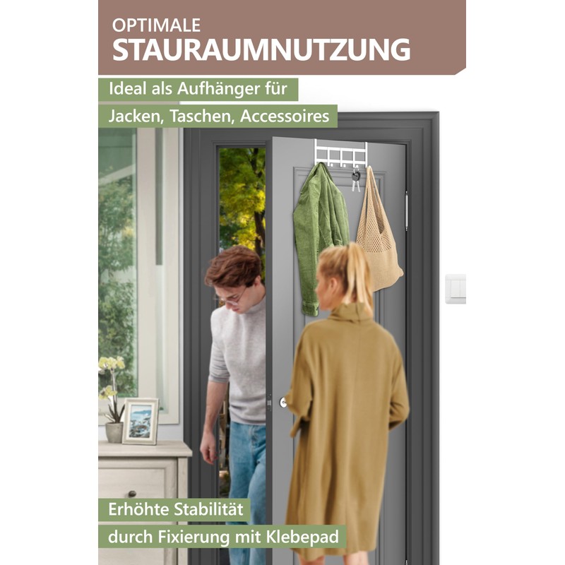 4smile Door Coat Rack for Hanging, Colour: White, Universal Door