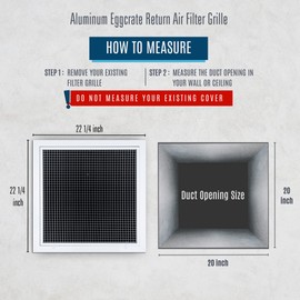 Fits 20x20 Duct Opening | Aluminum Eggcrate Return Air Filter Grille | Low Noise & High Air Flow, Rust Proof Vent Cover Grill for Sidewall & Ceiling | White | Outer Dimensions: 22 1/4"W X 22 1/4"H