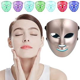 Máscara LED de 7 Colores, Máscara facial LED Terapia de luz, Máscara de belleza de fotones faciales, Luz Roja de Fotones para Una Terapia de Piel Sana, luz azul para rejuvenecimiento y estiramiento de la piel (Blanco)
