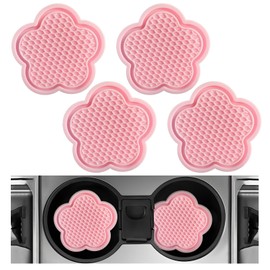 DXNQ 4 PCS Car Cup Coasters, Cute Flower Shaped Car Cup Holder Mat, PVC Waterproof Anti Slip Vehicle Cup Holder Insert Coaster, Universal Car Interior Decor Accessories (Pink)