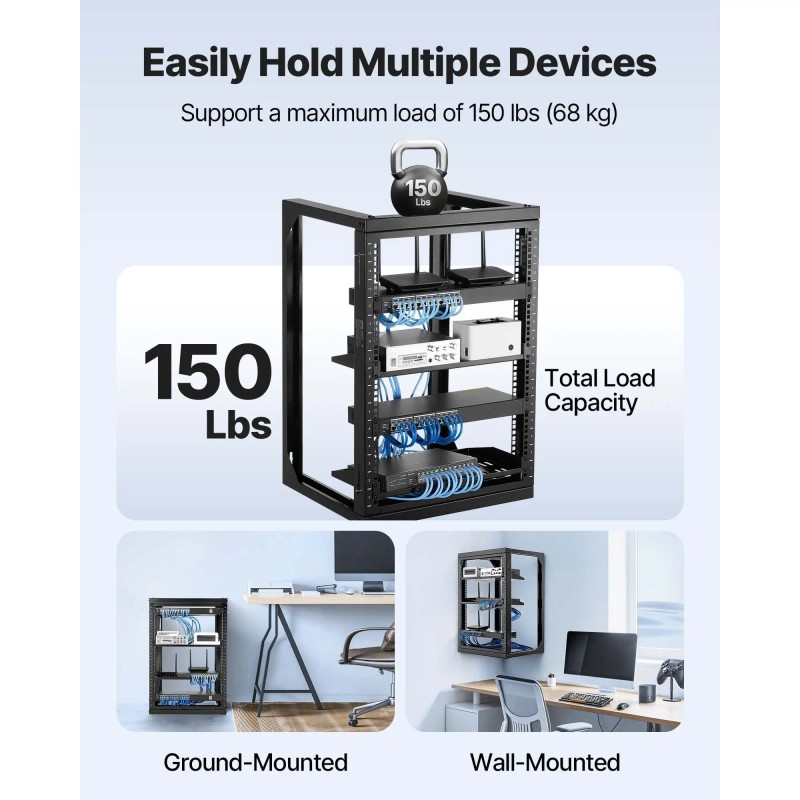 15U Wall Mount Network Cabinet 19-Inch Carbon Steel Open Frame
