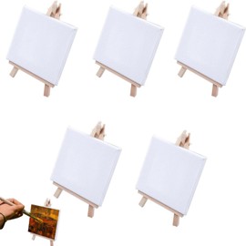 Mini Easels with Canvas, Mini Easel Set, 10 x 10 cm Canvas with 8 x 15 cm Easel Small for Display, Business Cards, Photos, Poster Photo Memo, Crafts, Photo Albums, Pack of 5