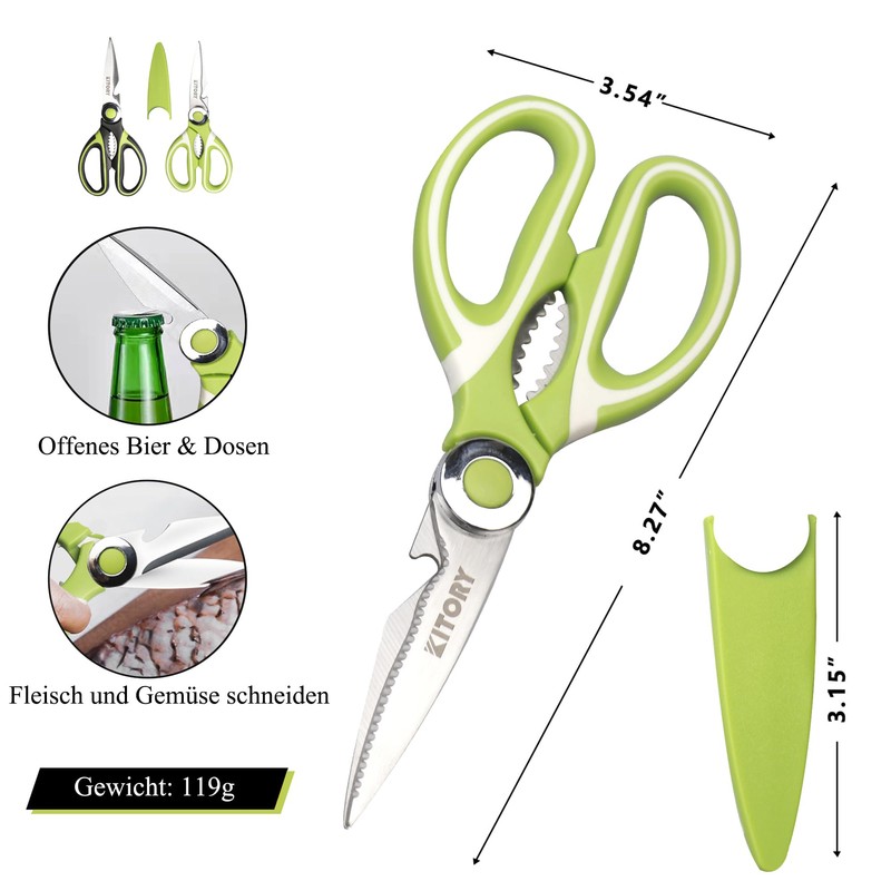 Kitchen Scissors 21 cm, Universal Scissors with Blade Cover, Sharp