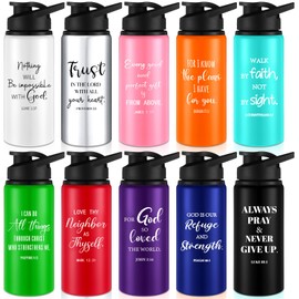 Skybooly 10 Pcs Christian Water Bottles Bulk Religious Aluminum Sports Water Bottles with Snap Lids Multicolor Outdoor Leakproof Reusable Water Bottles for Gym Travel Camping Gym Hiking Fishing
