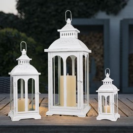 NEEDOMO Lanterns Decorative Outdoor & Indoor, Set of 3 Outdoor Lanterns for Porch, Vintage Candle Lantern Decor for Living Room, Fireplace, Kitchen Dining Table, Patio, Garden, Wedding, White