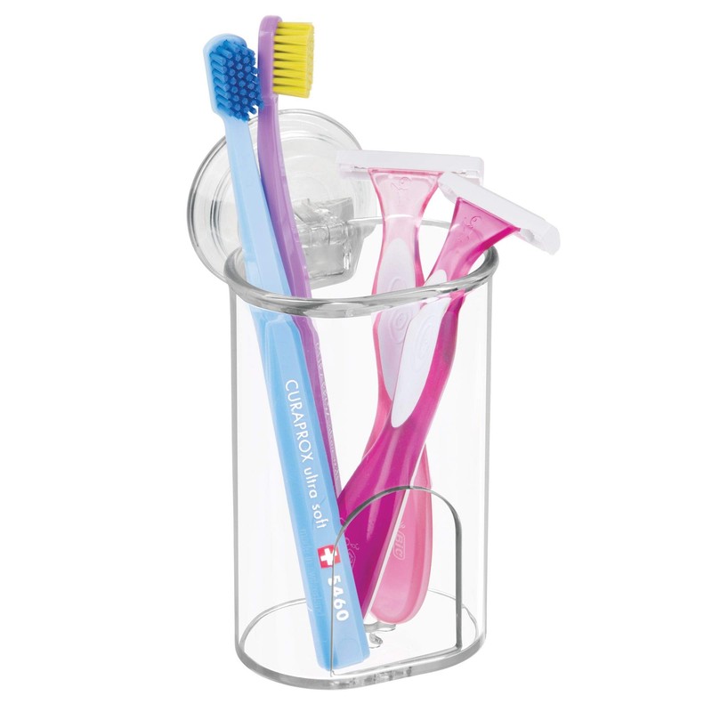 iDesign Plastic Suction Tumbler Cup and Bathroom Organizer for Mirror