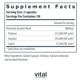 Vital Nutrients Pancreatic Enzymes 1000mg (Full Strength) - Pancreatin Digestion Supplement with Protease, Amylase & Lipase - Digestive Enzymes - Glut
