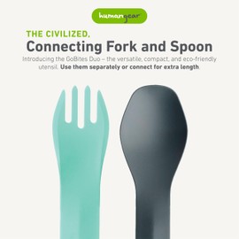humangear GoBites Duo - Travel Silverware, Full Size Portable Fork & Spoon, Reusable Utensil Set, PC and BPA-free, Food-Safe Nylon, ﻿Extended - 9.1” X 1.6”, Mint/Dark Gray