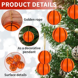 12Pcs Christmas Basketball Omaments for Christmas Tree Decorations, 2.6 Inch Christmas Tree Ball Hanging Sports Ornament Decor