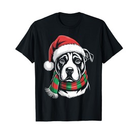 Pitbull Dog Xmas Santa Hat Scarf Christmas Costume T-Shirt