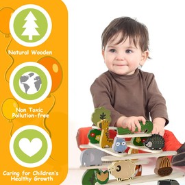 Embosomitr Wooden Toys for Kids, Wooden Building Blocks Animal Stacking Toys for 3+ Year Olds, Wooden Montessori Toys for Boys Girls, Wooden Blocks Sorting & Balance Toys, Educational Birthday Gift