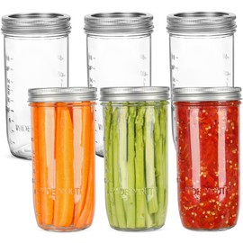 24 oz Wide Mouth Glass Jars - 6 Pack with Airtight Lids and Bands, Ideal for Fermenting, Pickling, Meal Prep, Overnight Oats, Jam, Jelly, and DIY Projects