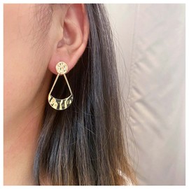 Cimenexe Bohemian Fan Shaped Earrings Gold Hollow Teardrop Earrings Hammered Coin Moon Dangle Earrings Textured Raised Fan Stud Shape Earrings Jewelry for Women and Girls Gifts