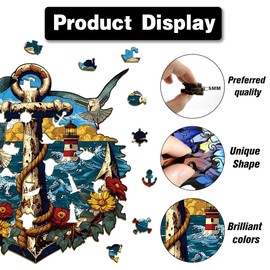 Ship Anchor Adult Wooden Jigsaw Puzzle, 211 Pieces 10.9x11 inches, Unique Shaped Animal Jigsaw Puzzle, Irregular-Shaped Puzzle Gift, Suitable for Adult and Children Family Games